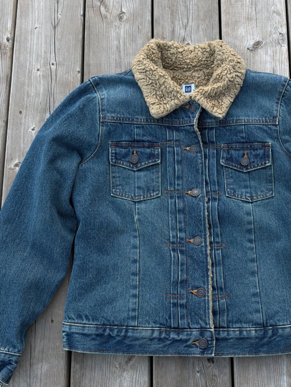 y2k 2003 gap denim sherpa lined jacket